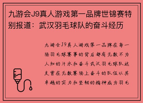 九游会J9真人游戏第一品牌世锦赛特别报道：武汉羽毛球队的奋斗经历